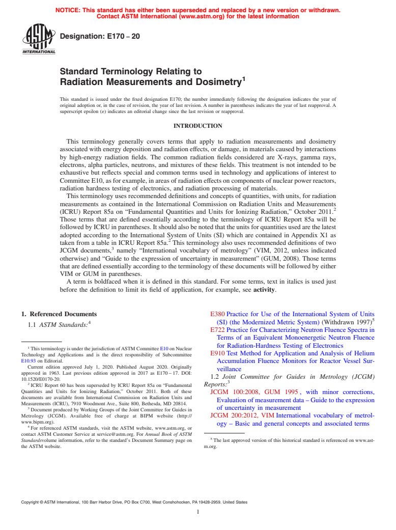 ASTM E170-20 - Standard Terminology Relating to  Radiation Measurements and Dosimetry