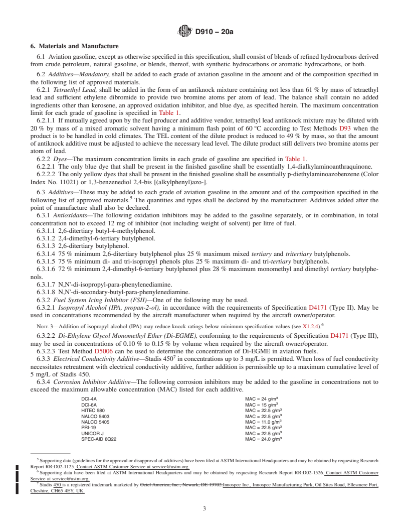 REDLINE ASTM D910-20a - Standard Specification for  Leaded Aviation Gasolines