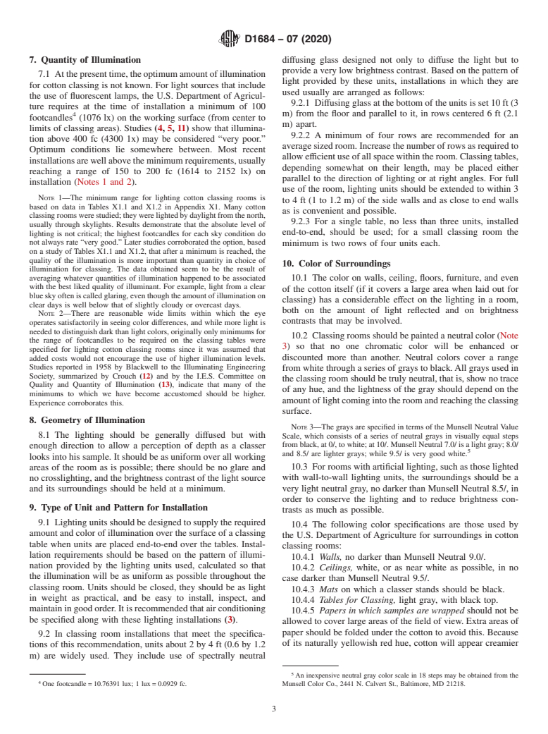 ASTM D1684-07(2020) - Standard Practice for  Lighting Cotton Classing Rooms for Color Grading