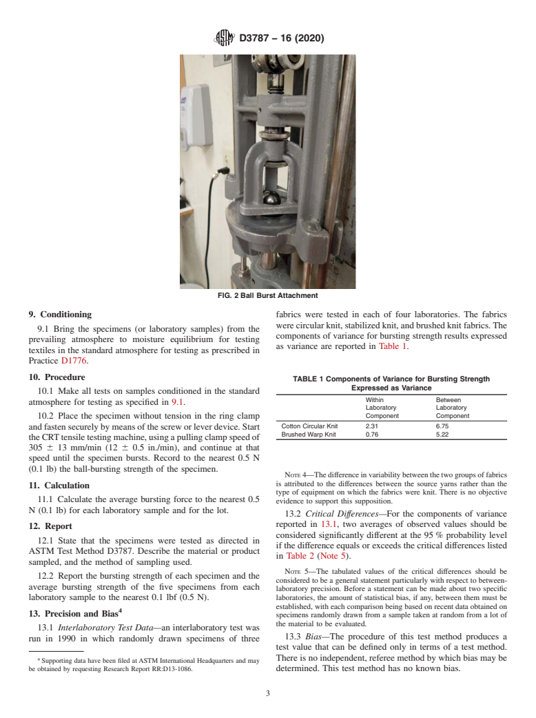 ASTM D3787-16(2020) - Standard Test Method for  Bursting Strength of Textiles&#x2014;Constant-Rate-of-Traverse  (CRT) Ball Burst Test