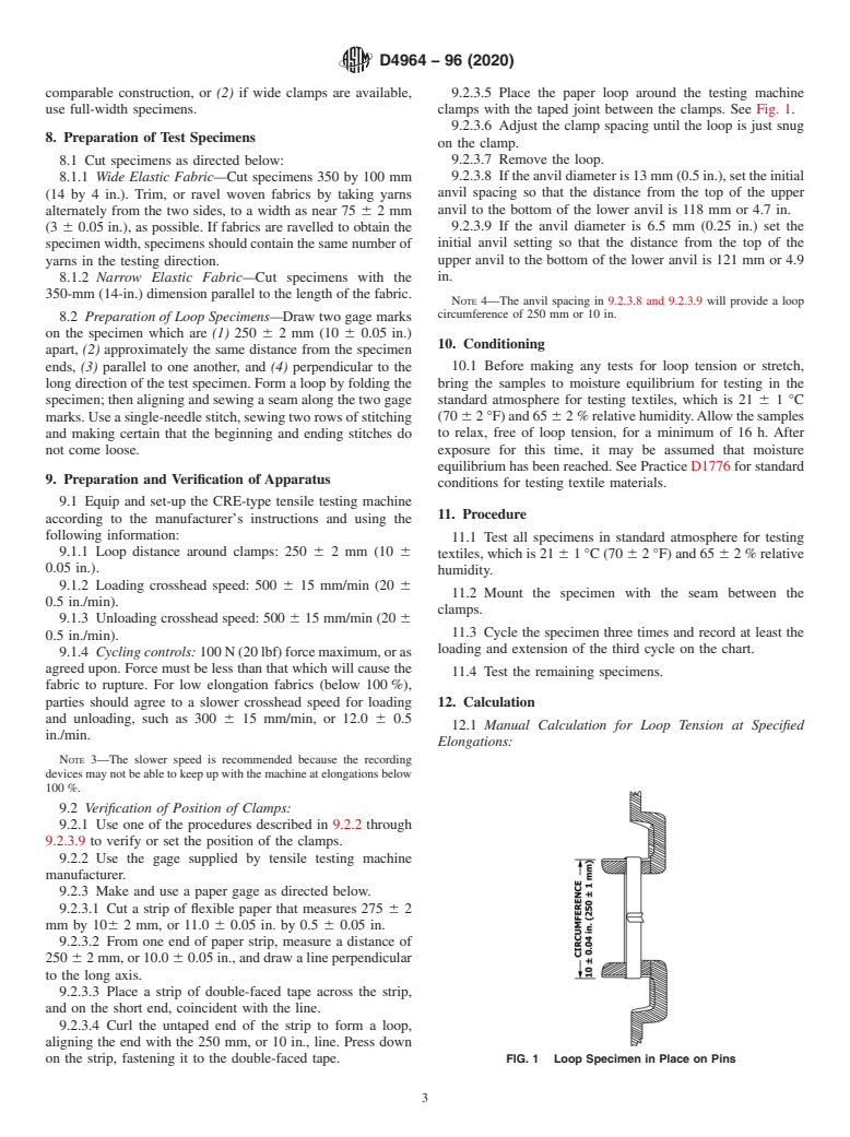 ASTM D4964-96(2020) - Standard Test Method for  Tension and Elongation of Elastic Fabrics (Constant-Rate-of-Extension  Type Tensile Testing Machine)