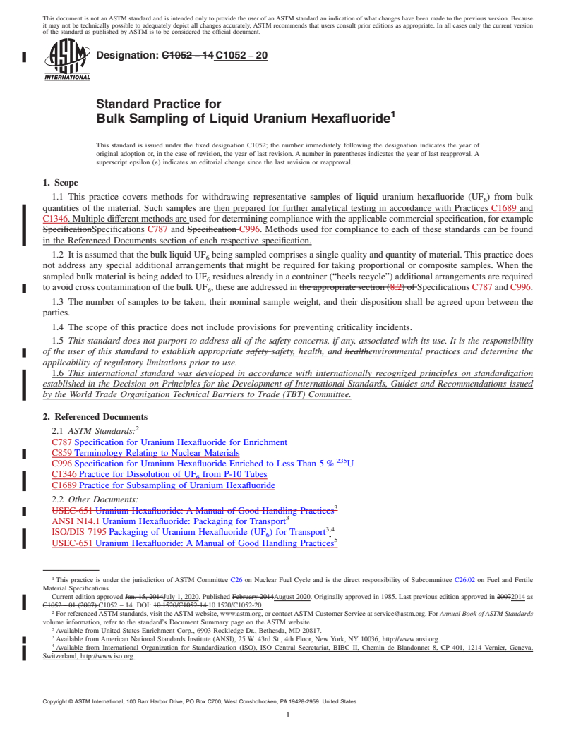 REDLINE ASTM C1052-20 - Standard Practice for  Bulk Sampling of Liquid Uranium Hexafluoride