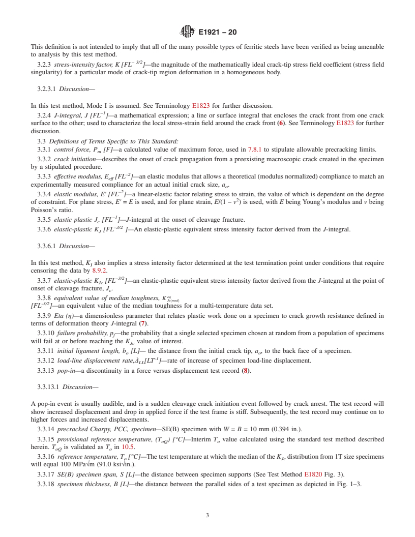 REDLINE ASTM E1921-20 - Standard Test Method for  Determination of Reference Temperature, <emph type="bdit">T<inf  >o</inf></emph>,  for Ferritic Steels in the Transition Range