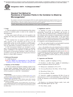 ASTM D2574-16(2020)e1 - Standard Test Method for  Resistance of Emulsion Paints in the Container to Attack by  Microorganisms