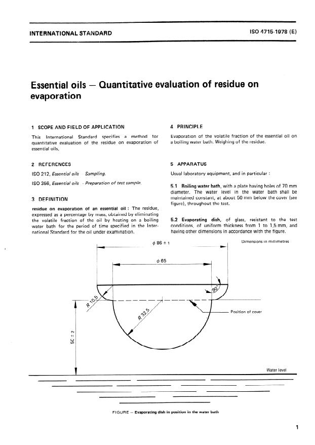 ISO 4715:1978 - Essential oils -- Quantitative evaluation of residue on evaporation