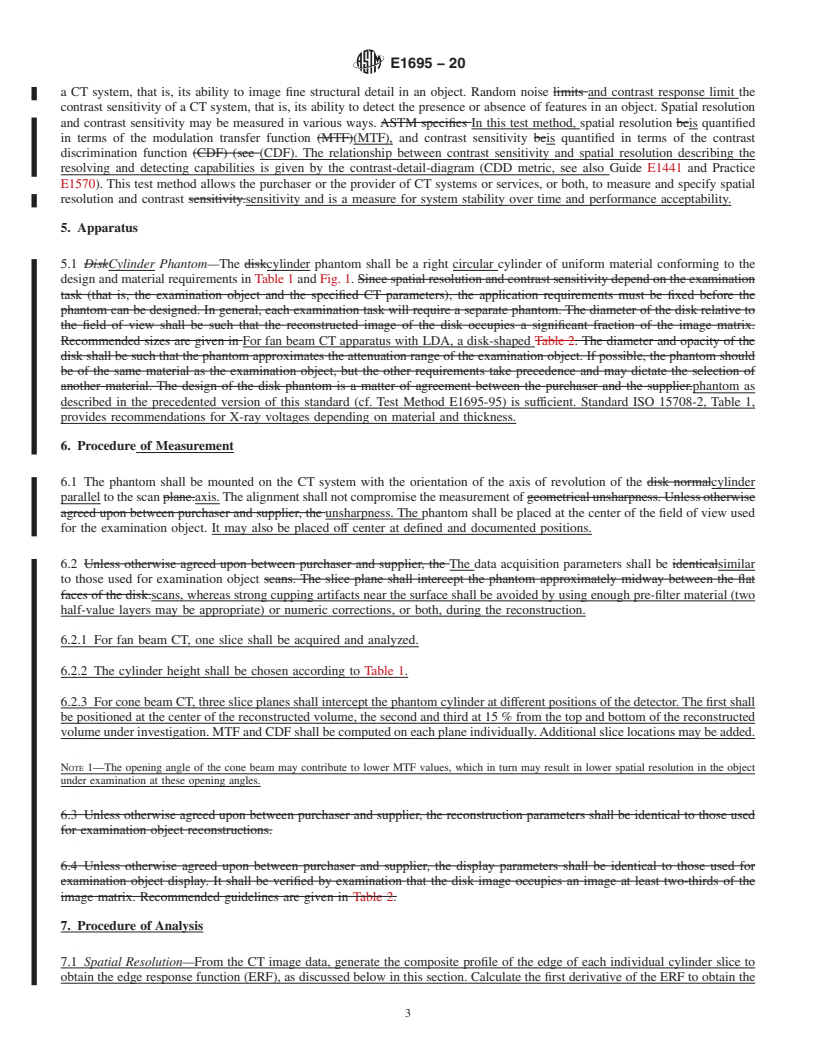 REDLINE ASTM E1695-20 - Standard Test Method for  Measurement of Computed Tomography (CT) System Performance