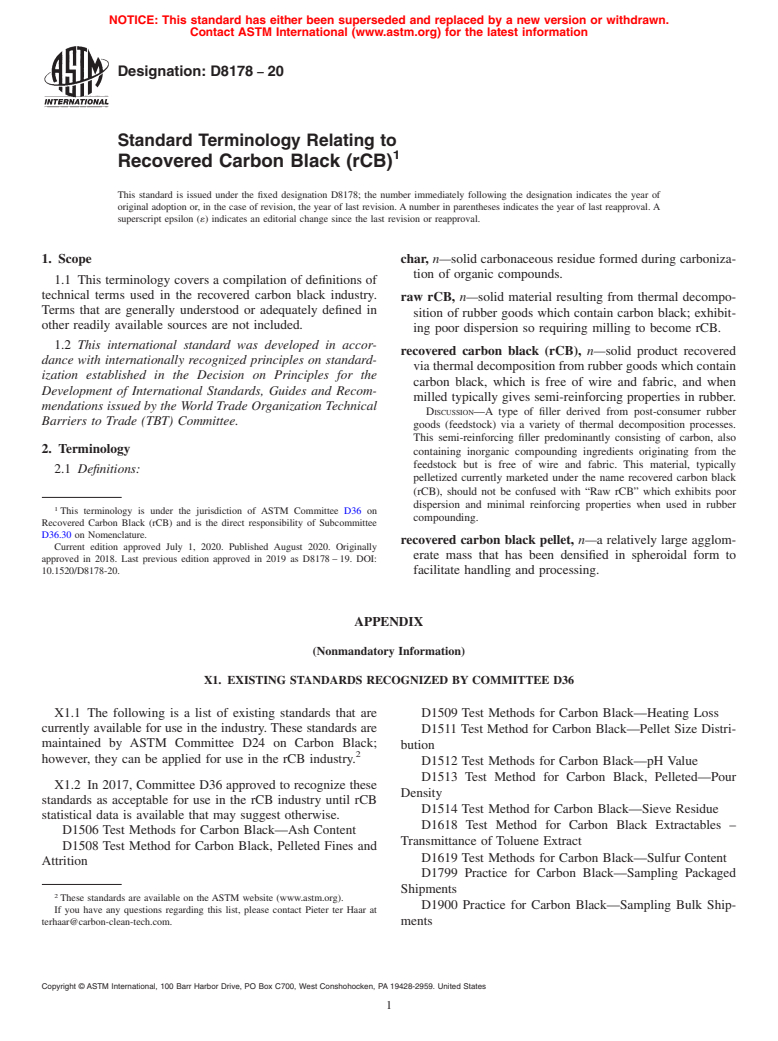 ASTM D8178-20 - Standard Terminology Relating to Recovered Carbon Black (rCB)