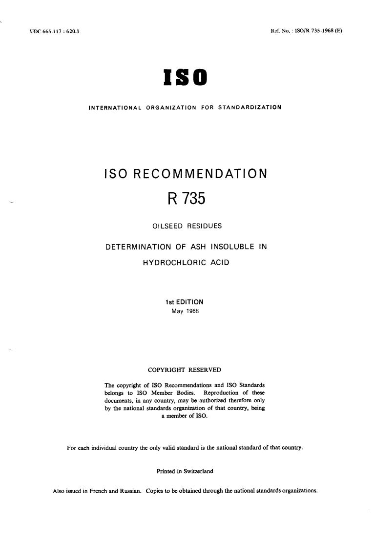 ISO/R 735:1968 - Title missing - Legacy paper document