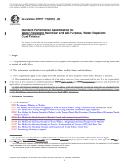 ASTM D7017-20 REDLINE ASTM D7017-20 - Standard Performance Specification for Water-Resistant Rainwear and All-Purpose, Water-Repellent Coat Fabrics - Page 1 preview