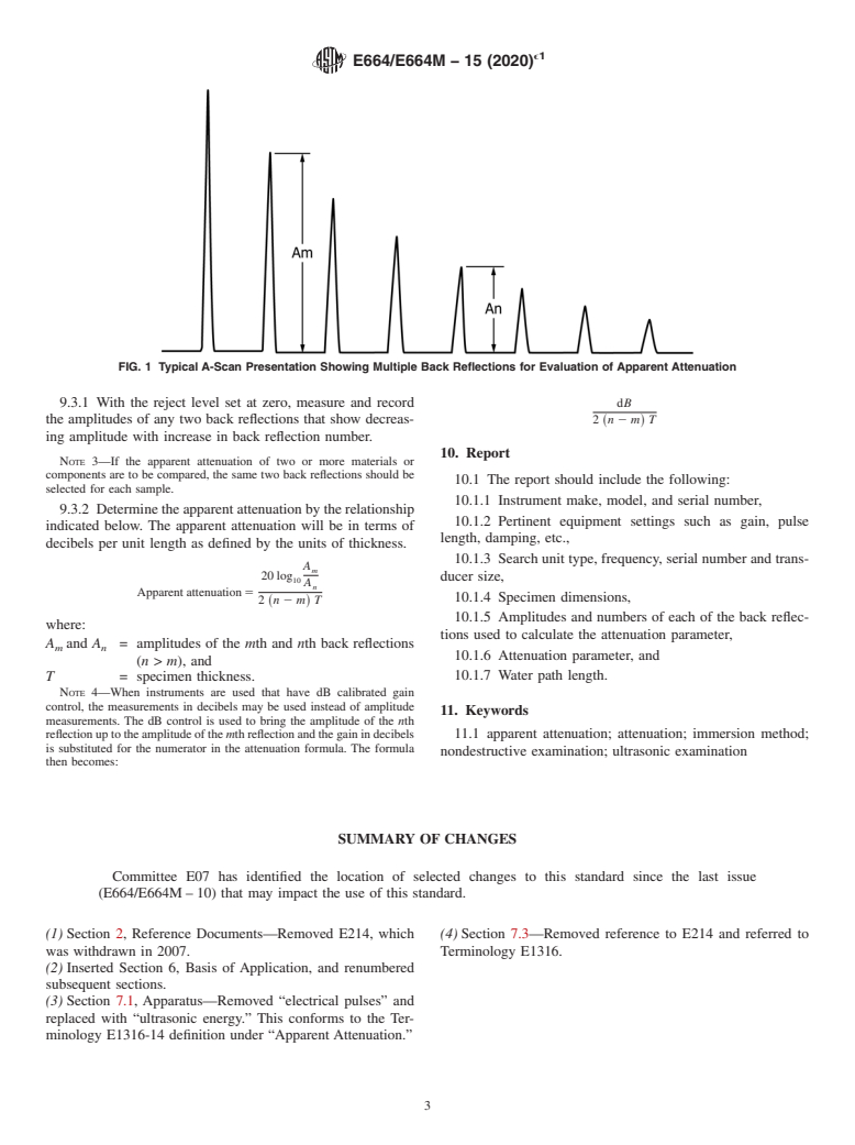 ASTM E664/E664M-15(2020)e1 - Standard Practice for the  Measurement of the Apparent Attenuation of Longitudinal Ultrasonic  Waves by Immersion Method