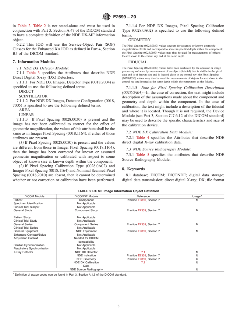 ASTM E2699-20 - Standard Practice for  Digital Imaging and Communication in Nondestructive Evaluation  (DICONDE) for Digital Radiographic (DR) Test Methods