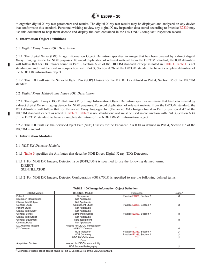 REDLINE ASTM E2699-20 - Standard Practice for  Digital Imaging and Communication in Nondestructive Evaluation  (DICONDE) for Digital Radiographic (DR) Test Methods