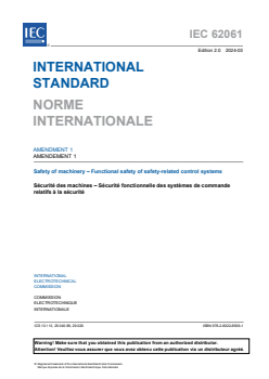 IEC 62061:2021/AMD1:2024 - Amendment 1 - Safety of machinery - Functional safety of safety-related control systems
Released:3/28/2024
Isbn:9782832285091 - Page 3 preview