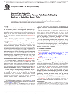 ASTM D6442-06(2020) ASTM D6442-06(2020) - Standard Test Method for Determination of Copper Release Rate From Antifouling Coatings in Substitute Ocean Water - Page 1 preview