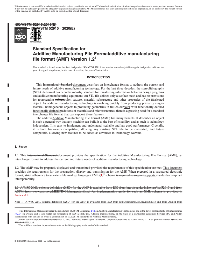 REDLINE ASTM ISO/ASTM52915-20 - Specification for  additive manufacturing file format (AMF) Version 1.2