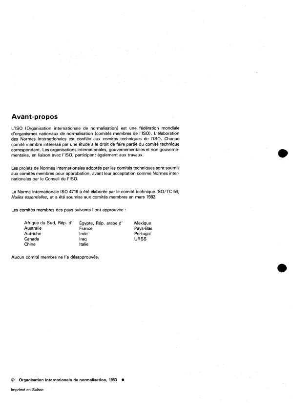 ISO 4719:1983 ISO 4719:1983 - Huile essentielle d'aspic (Lavandula latifolia (Linnaeus fils) Medikus) - Page 2 preview