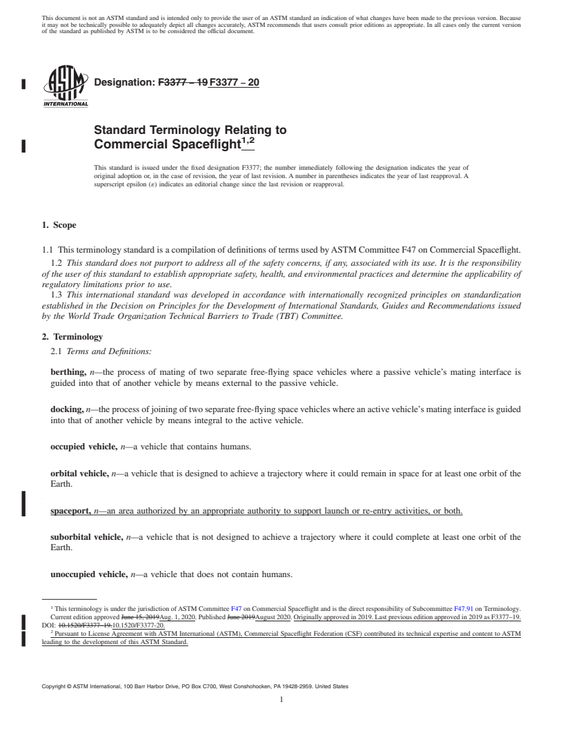 REDLINE ASTM F3377-20 - Standard Terminology Relating to Commercial Spaceflight