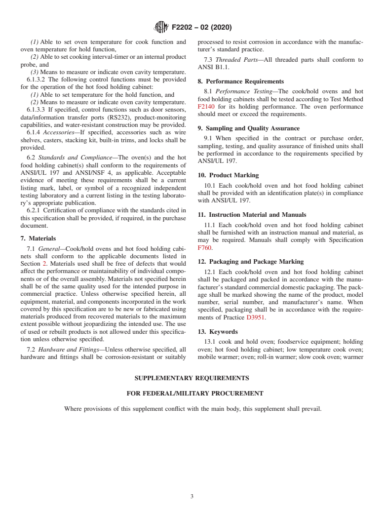 ASTM F2202-02(2020) - Standard Specification for Slow Cook/Hold Ovens and Hot Food Holding Cabinets