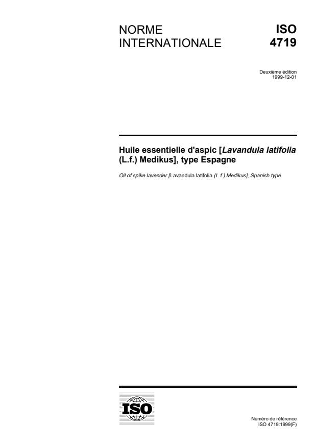 ISO 4719:1999 - Huile essentielle d'aspic (Lavandula latifolia (L.f.) Medikus), type Espagne