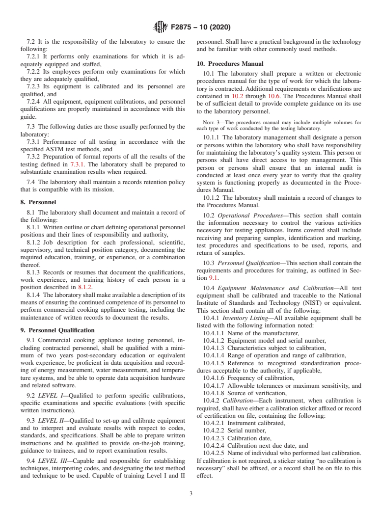 ASTM F2875-10(2020) - Standard Guide for Laboratory Requirements Necessary to Test Commercial Cooking  and Warming Appliances to ASTM Test Methods