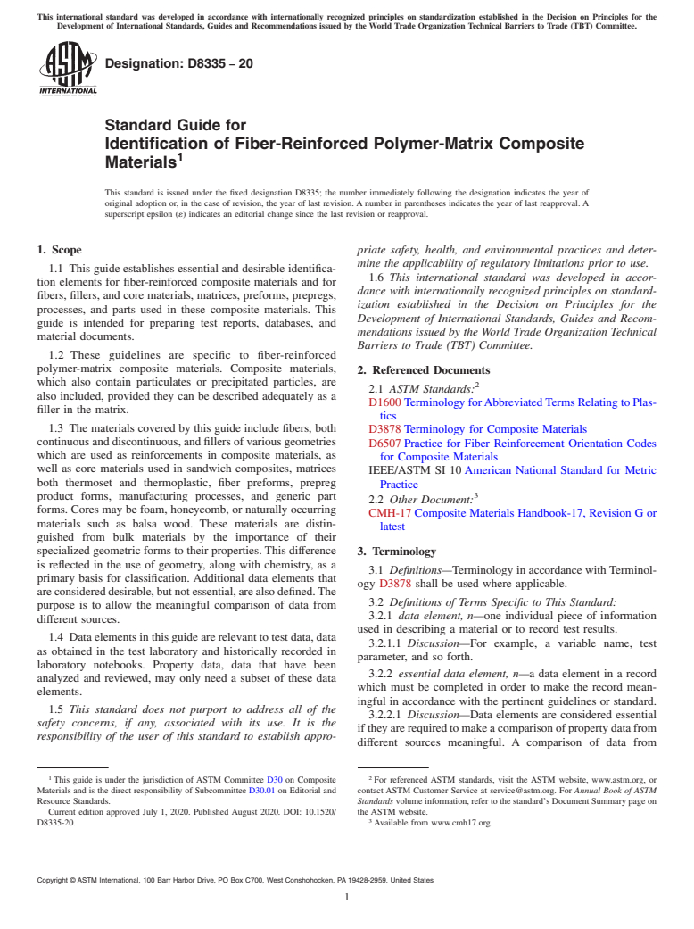 ASTM D8335-20 - Standard Guide for Identification of Fiber-Reinforced Polymer-Matrix Composite  Materials