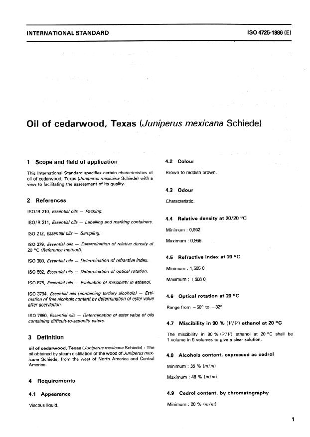 ISO 4725:1986 - Oil of cedarwood, Texas (Juniperus mexicana Schiede)