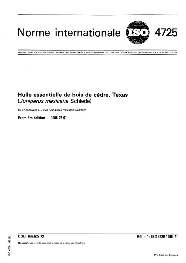 ISO 4725:1986 - Huile essentielle de bois de cedre, Texas (Juniperus mexicana Schiede)