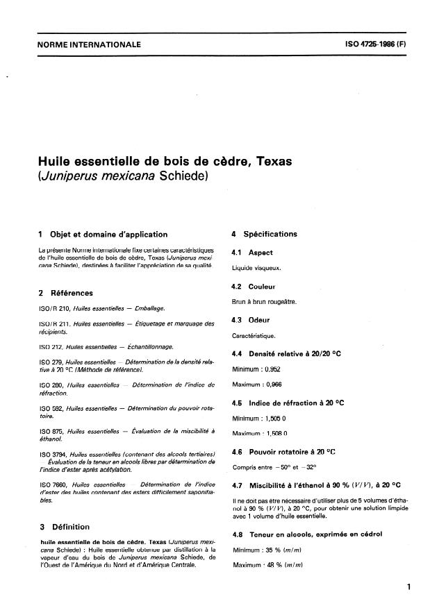 ISO 4725:1986 - Huile essentielle de bois de cedre, Texas (Juniperus mexicana Schiede)