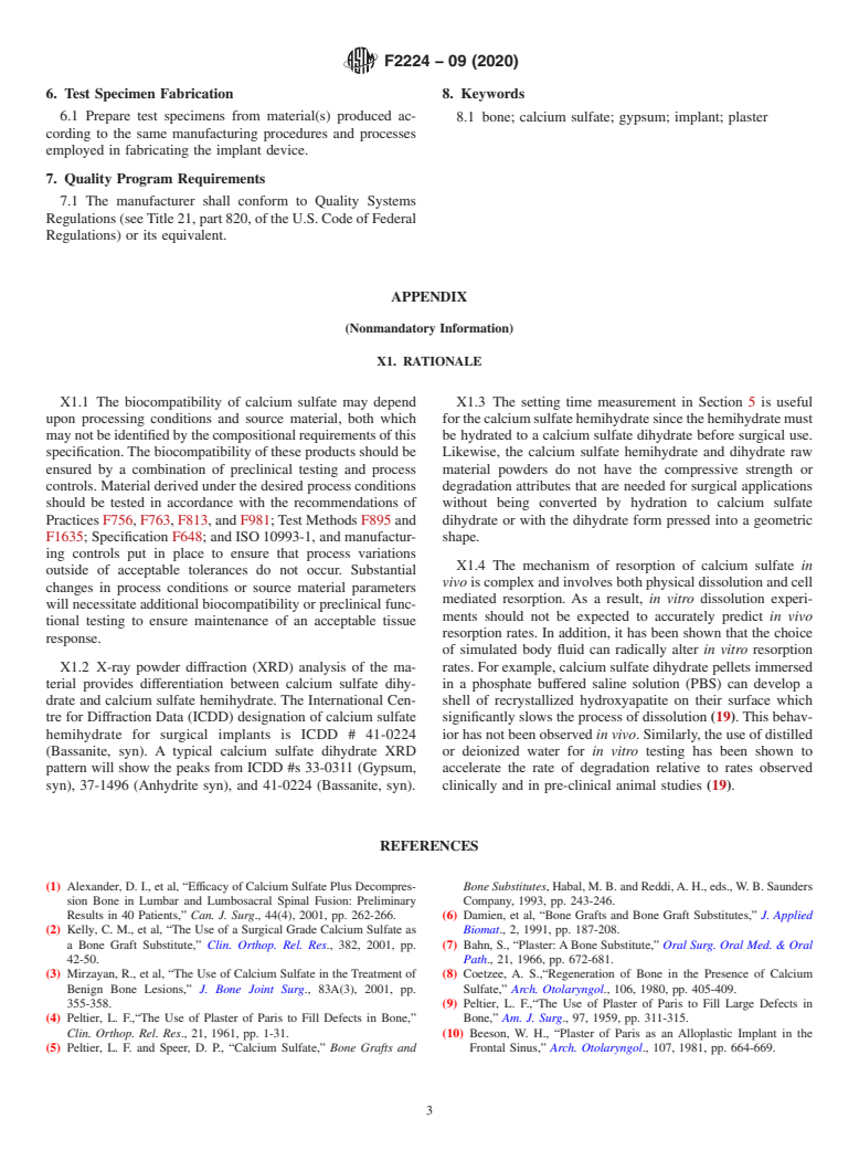 ASTM F2224-09(2020) - Standard Specification for High Purity Calcium Sulfate Hemihydrate or Dihydrate for Surgical  Implants