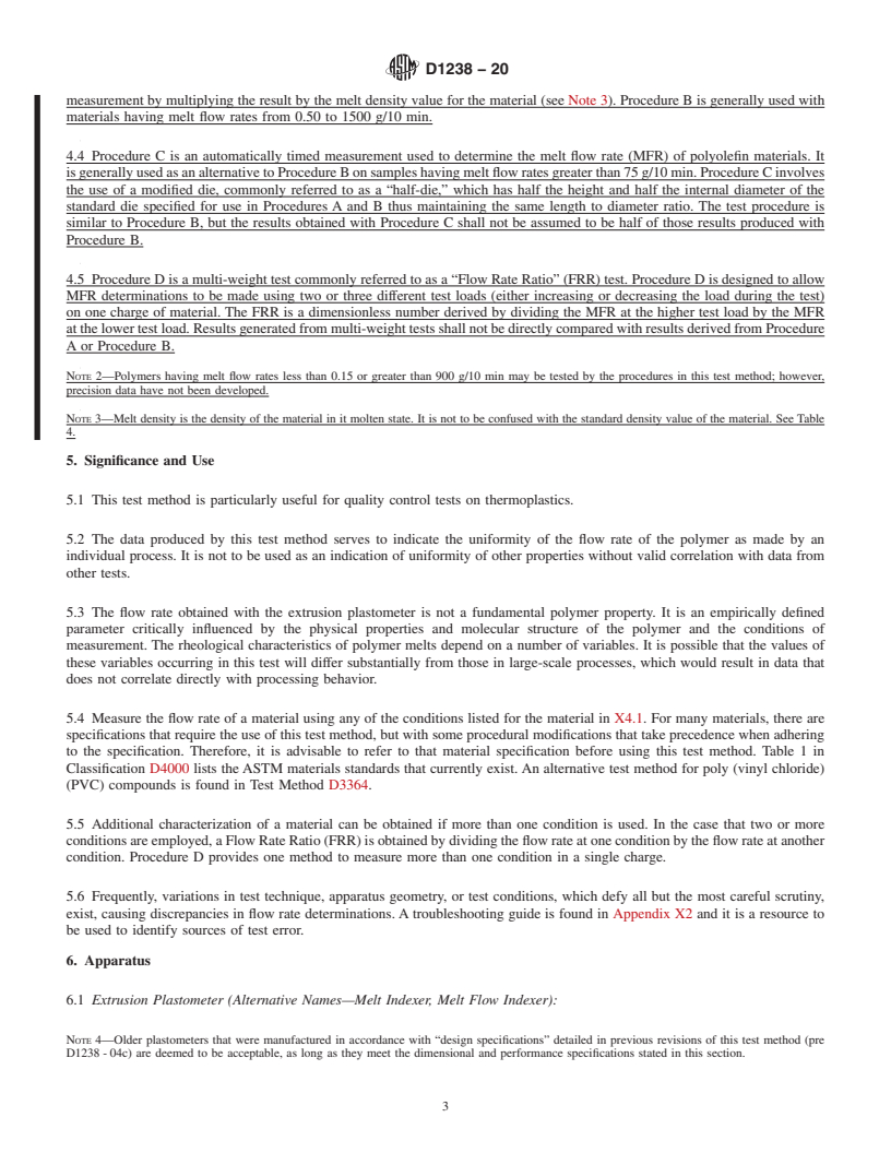 REDLINE ASTM D1238-20 - Standard Test Method for  Melt Flow Rates of Thermoplastics by Extrusion Plastometer