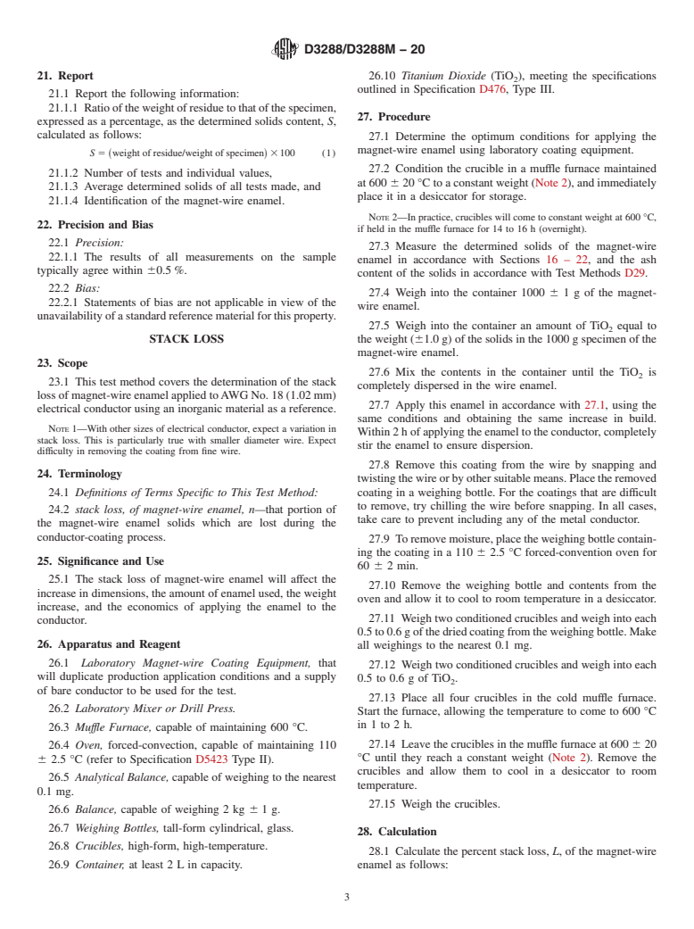 ASTM D3288/D3288M-20 - Standard Test Methods for  Magnet-Wire Enamels