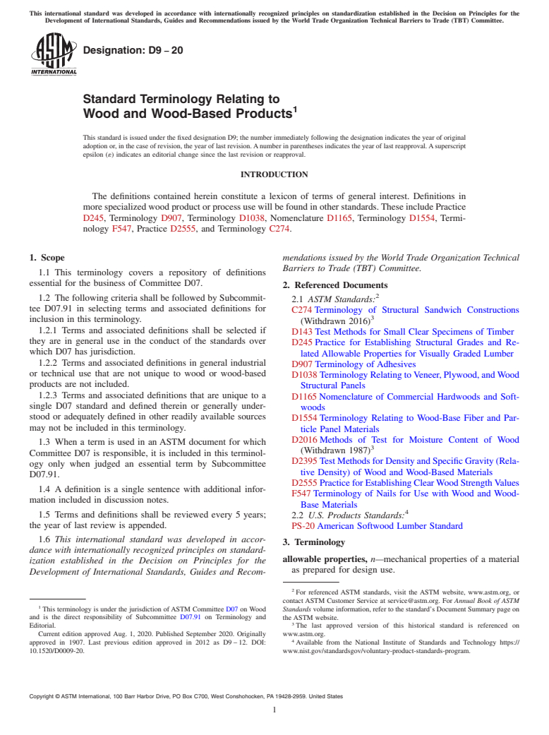 ASTM D9-20 - Standard Terminology Relating to  Wood and Wood-Based Products