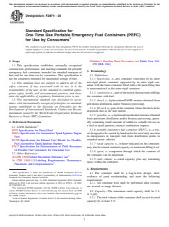 ASTM F2874-20 - Standard Specification for  One Time Use Portable Emergency Fuel Containers (PEFC) for  Use by Consumers