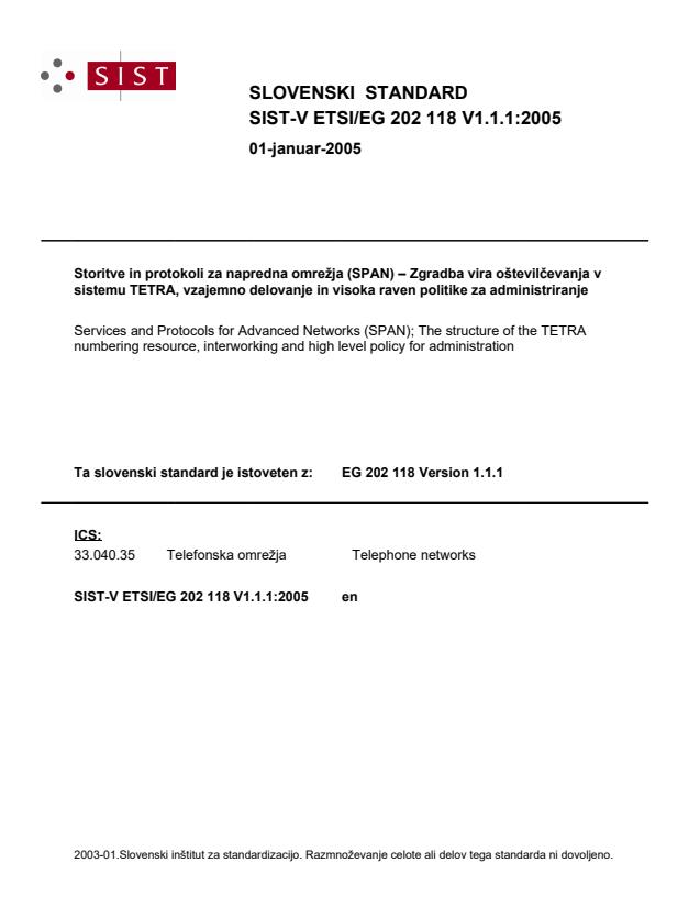 V ETSI/EG 202 118 V1.1.1:2005