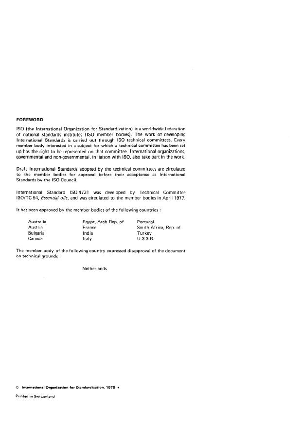 ISO 4731:1978 ISO 4731:1978 - Oil of geranium - Page 2 preview