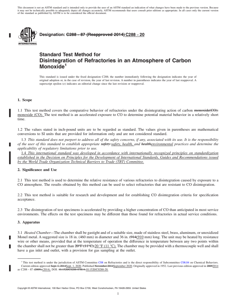 REDLINE ASTM C288-20 - Standard Test Method for Disintegration of Refractories in an Atmosphere of Carbon Monoxide