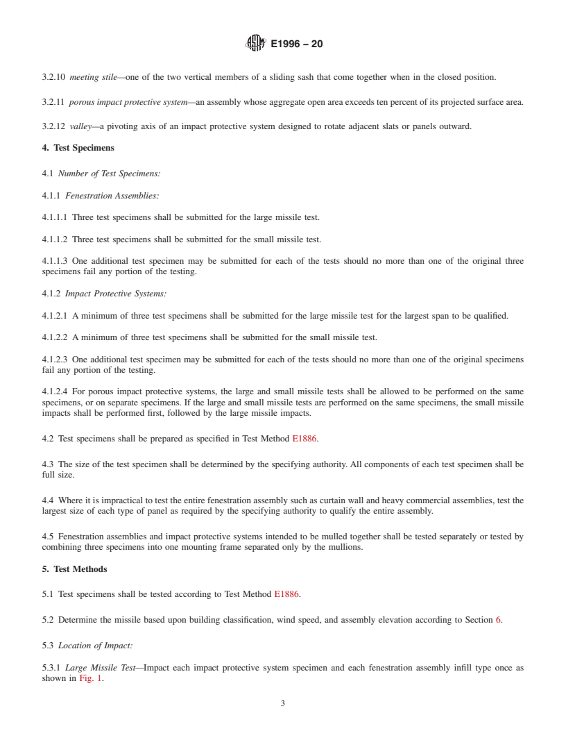 REDLINE ASTM E1996-20 - Standard Specification for Performance of Exterior Windows, Curtain Walls, Doors, and  Impact Protective Systems Impacted by Windborne Debris in Hurricanes