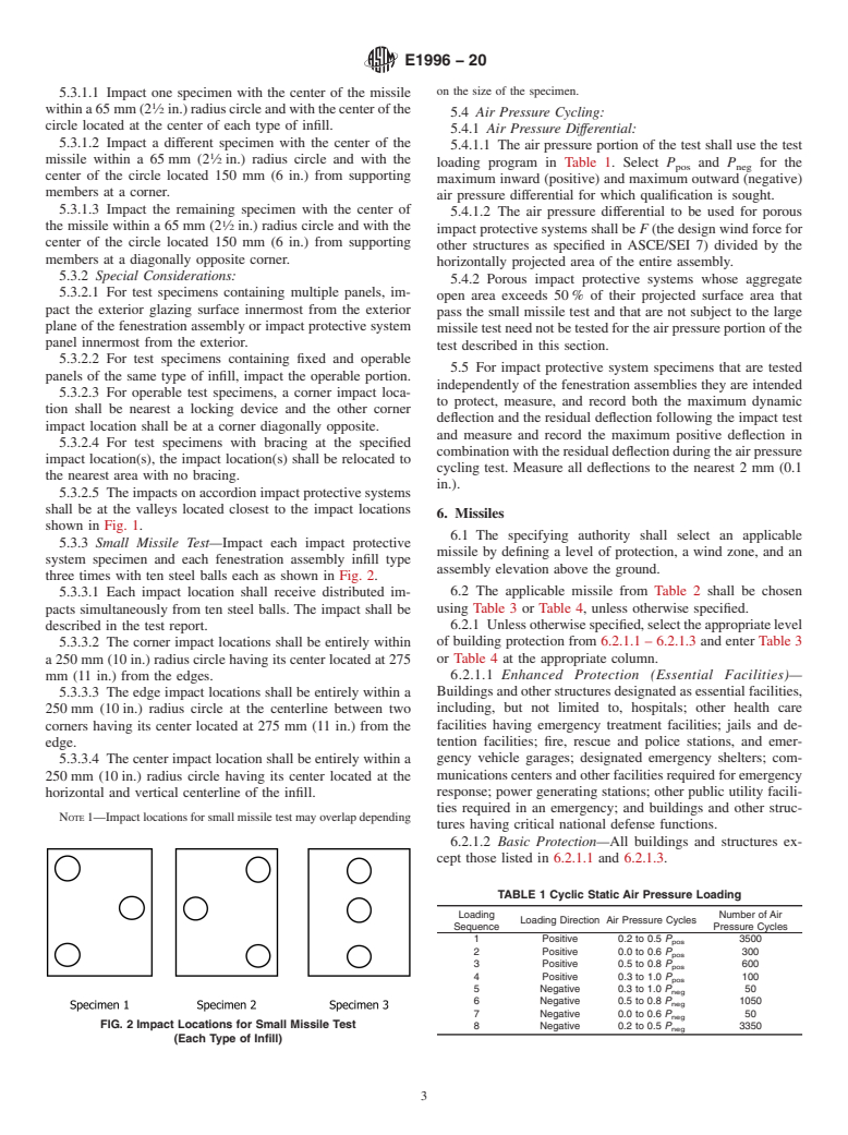 ASTM E1996-20 - Standard Specification for Performance of Exterior Windows, Curtain Walls, Doors, and  Impact Protective Systems Impacted by Windborne Debris in Hurricanes