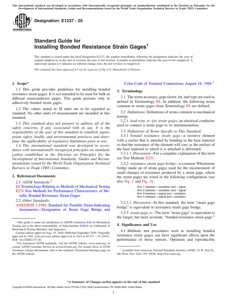 ASTM E1237-20 - Standard Guide for  Installing Bonded Resistance Strain Gages