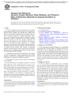 ASTM C1548-02(2020) ASTM C1548-02(2020) - Standard Test Method for Dynamic Young’s Modulus, Shear Modulus, and Poisson’s Ratio of Refractory Materials by Impulse Excitation of Vibration - Page 1 preview