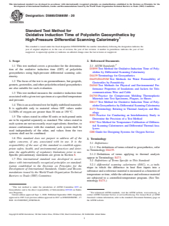 ASTM D5885/D5885M-20 ASTM D5885/D5885M-20 - Standard Test Method for Oxidative Induction Time of Polyolefin Geosynthetics by High-Pressure Differential Scanning Calorimetry - Page 1 preview