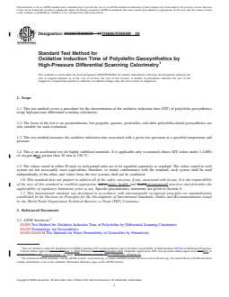 ASTM D5885/D5885M-20 REDLINE ASTM D5885/D5885M-20 - Standard Test Method for Oxidative Induction Time of Polyolefin Geosynthetics by High-Pressure Differential Scanning Calorimetry - Page 1 preview