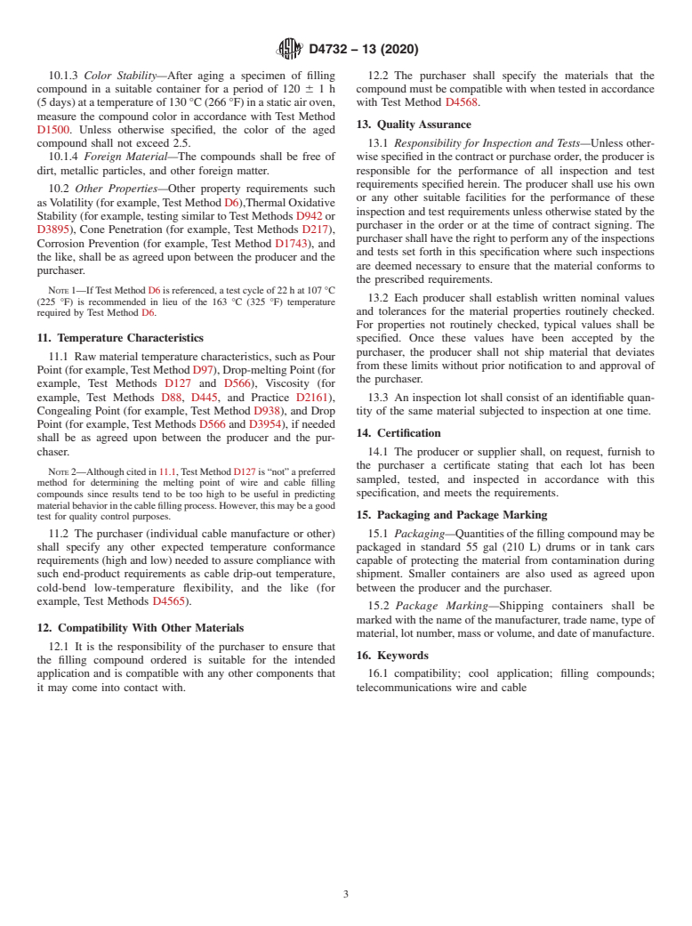 ASTM D4732-13(2020) - Standard Specification for  Cool-Application Filling Compounds for Telecommunications Wire   and Cable