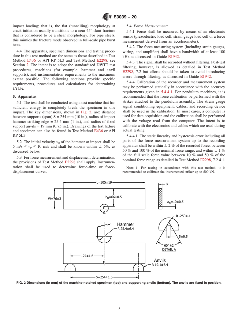 ASTM E3039-20 - Standard Test Method for Determination of Crack-Tip-Opening Angle of Ferritic Steels  Using DWTT-Type Specimens