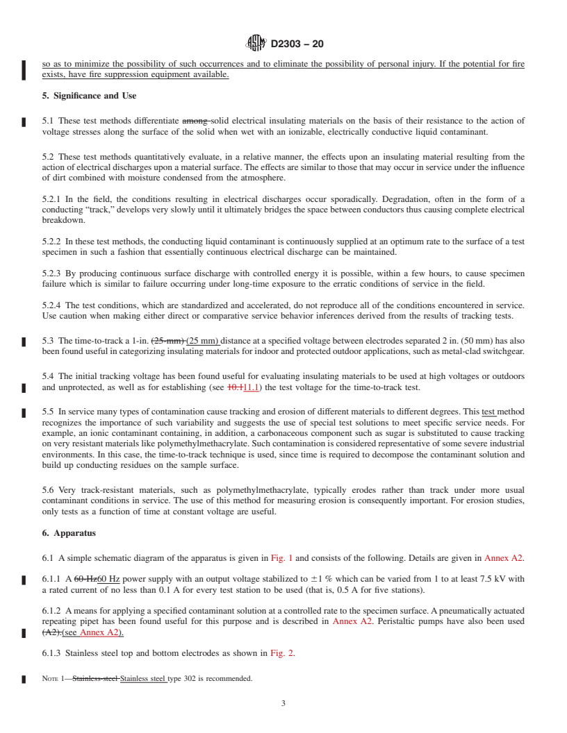 REDLINE ASTM D2303-20 - Standard Test Methods for  Liquid-Contaminant, Inclined-Plane Tracking and Erosion of  Insulating Materials