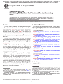 ASTM B947-14(2020)e1 ASTM B947-14(2020)e1 - Standard Practice for Hot Rolling Mill Solution Heat Treatment for Aluminum Alloy Plate - Page 1 preview