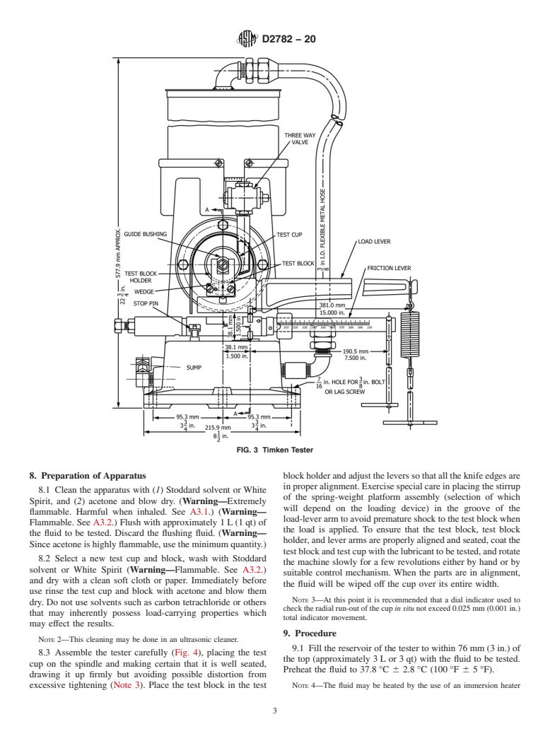 ASTM D2782-20 - Standard Test Method for  Measurement of Extreme-Pressure Properties of Lubricating Fluids  (Timken Method)