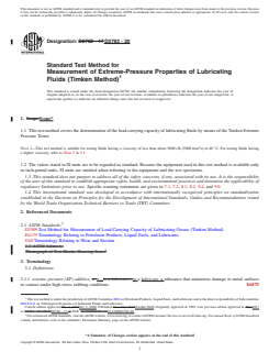 ASTM D2782-20 REDLINE ASTM D2782-20 - Standard Test Method for Measurement of Extreme-Pressure Properties of Lubricating Fluids (Timken Method) - Page 1 preview