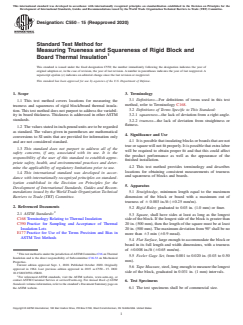 ASTM C550-15(2020) ASTM C550-15(2020) - Standard Test Method for Measuring Trueness and Squareness of Rigid Block and Board Thermal Insulation - Page 1 preview