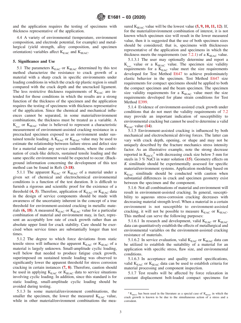 ASTM E1681-03(2020) - Standard Test Method for  Determining Threshold Stress Intensity Factor for Environment-Assisted Cracking of Metallic Materials